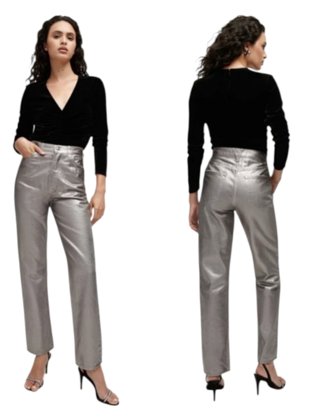 Veronica Beard Daniela High Rise Straight Gunmetal Metallic Coated 26 J1761